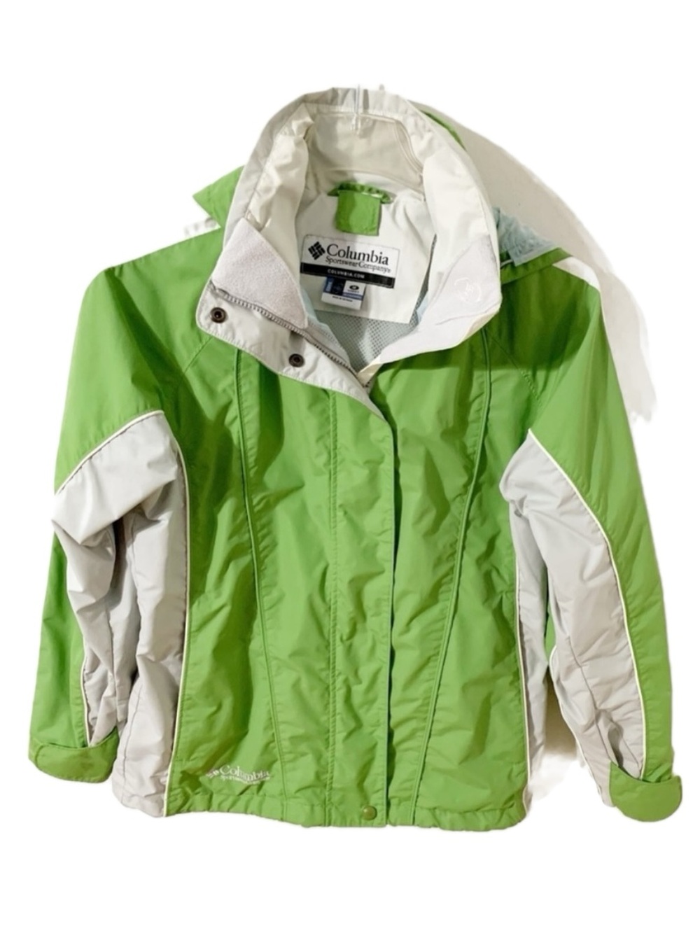 Columbia Core Interchange Hood Jacket Shell Only Water Resistant Gray Lime Green